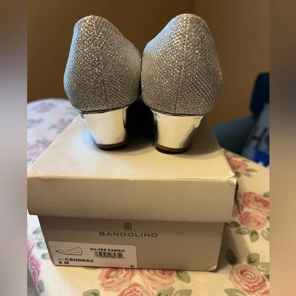 Bandolino Women's Candra Peep Toe Wedge Dress Pumps 8M Silver - Picture 6 of 8